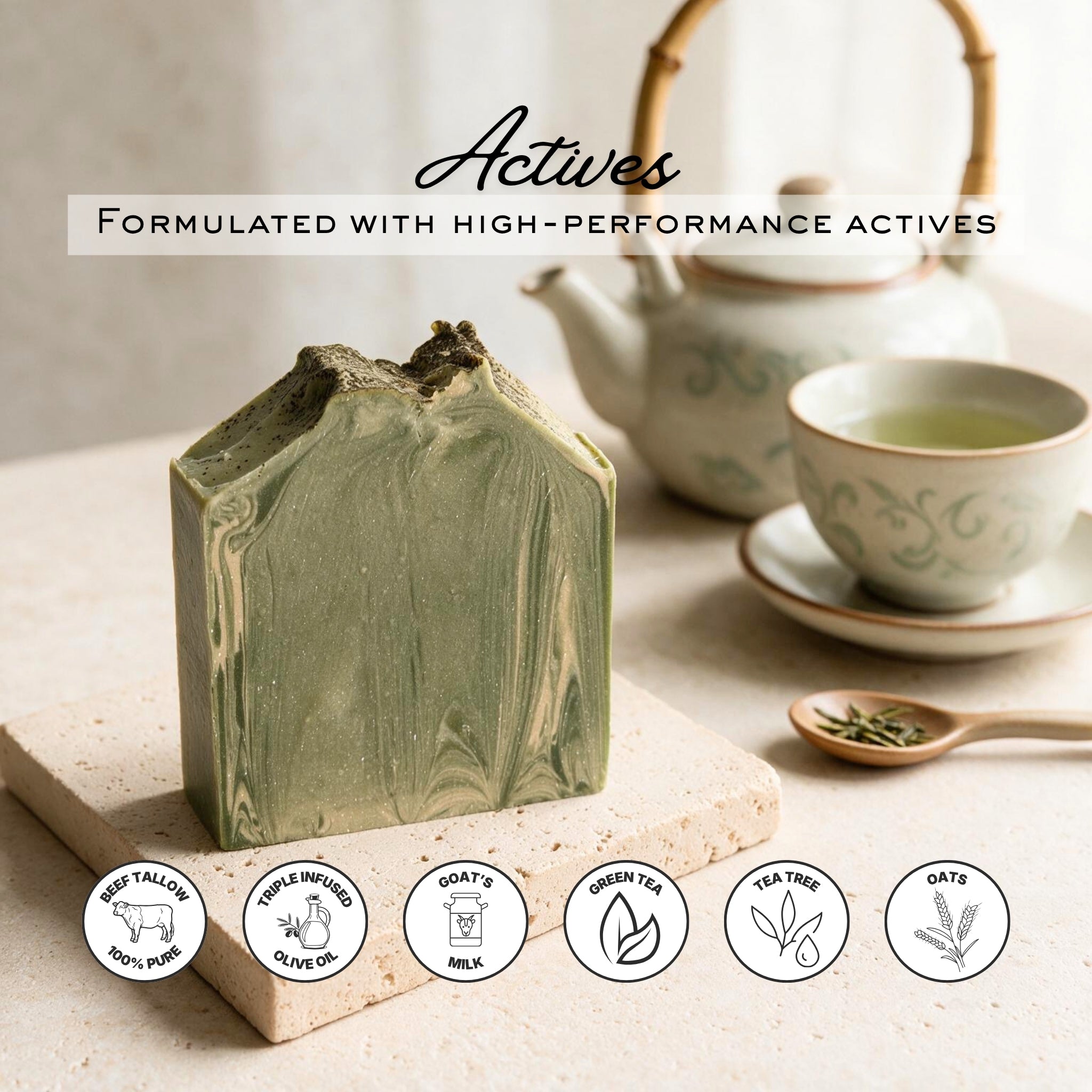 Matcha - Antioxidant Skin Barrier Triple Infused Tallow Bar Soap